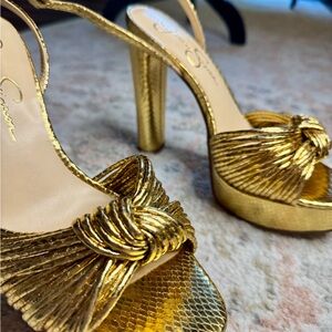 Jessica Simpson Gold Platform Heels Sz 8 – Metallic Block High Heel Sandals